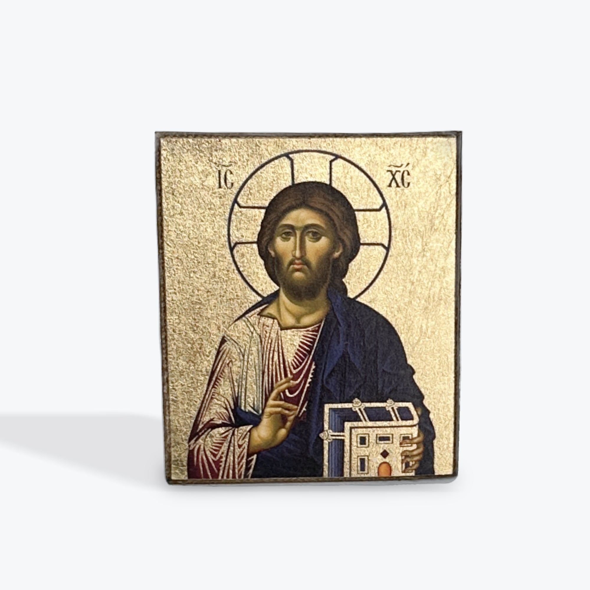 Aged Wooden Icon In Canvas With Gold Background - Mount Athos - 5.5  X 5 CM