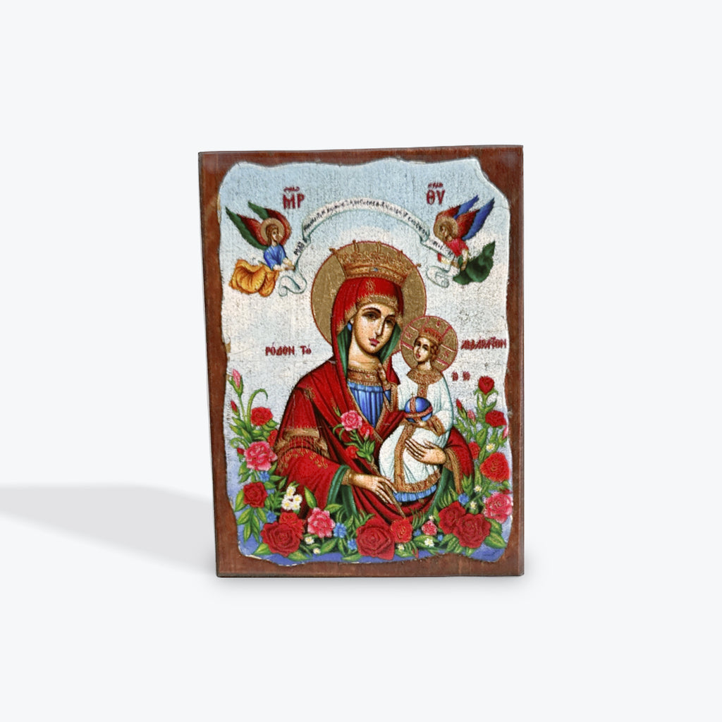 Aged Wooden Icon In Canvas With Gold Background - Mount Athos - 8 X 7 CM