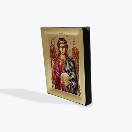 Archangel Raphael - Wooden Icon In Canvas With Gold Background On Carved Wood - Mount Athos