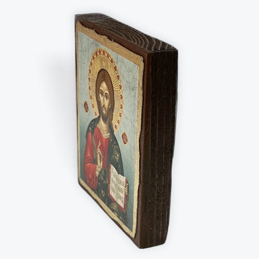 Jesus Christ From Kazan - Aged Wooden Icon In Canvas With Gold Background - Mount Athos