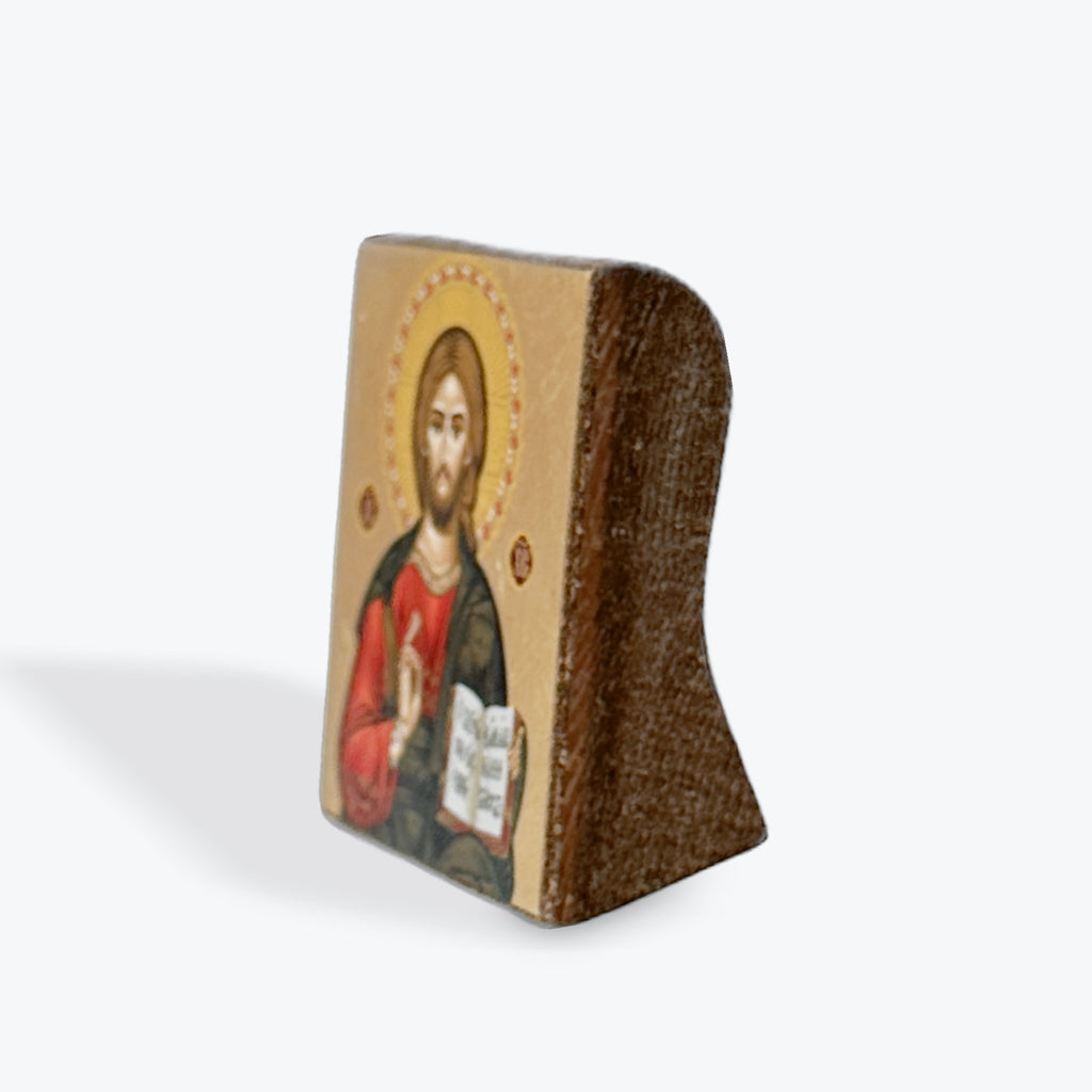 Aged Wooden Icon In Canvas With Gold Background - Mount Athos - 5.5  X 5 CM