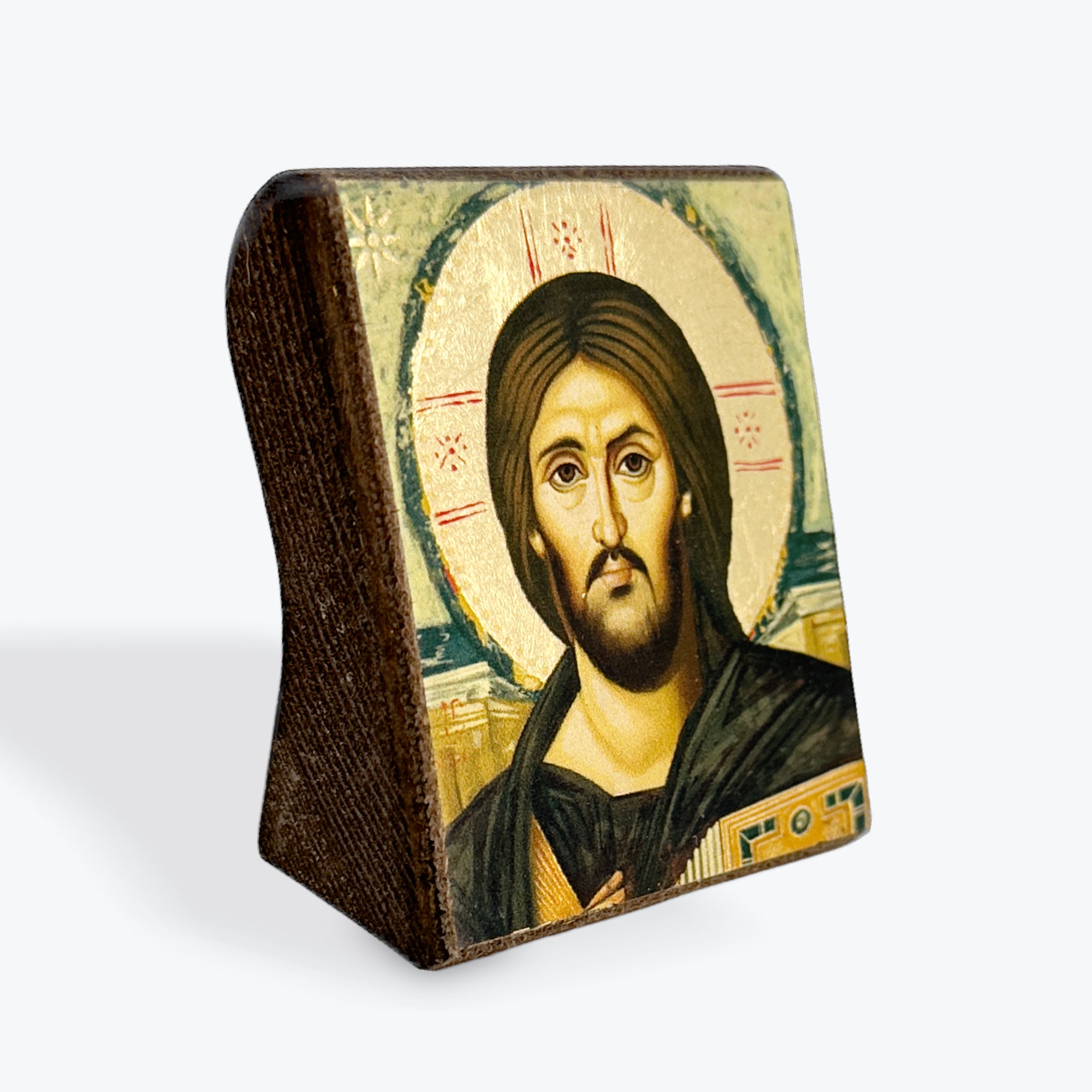 Aged Wooden Icon In Canvas With Gold Background - Mount Athos - 5.5  X 5 CM