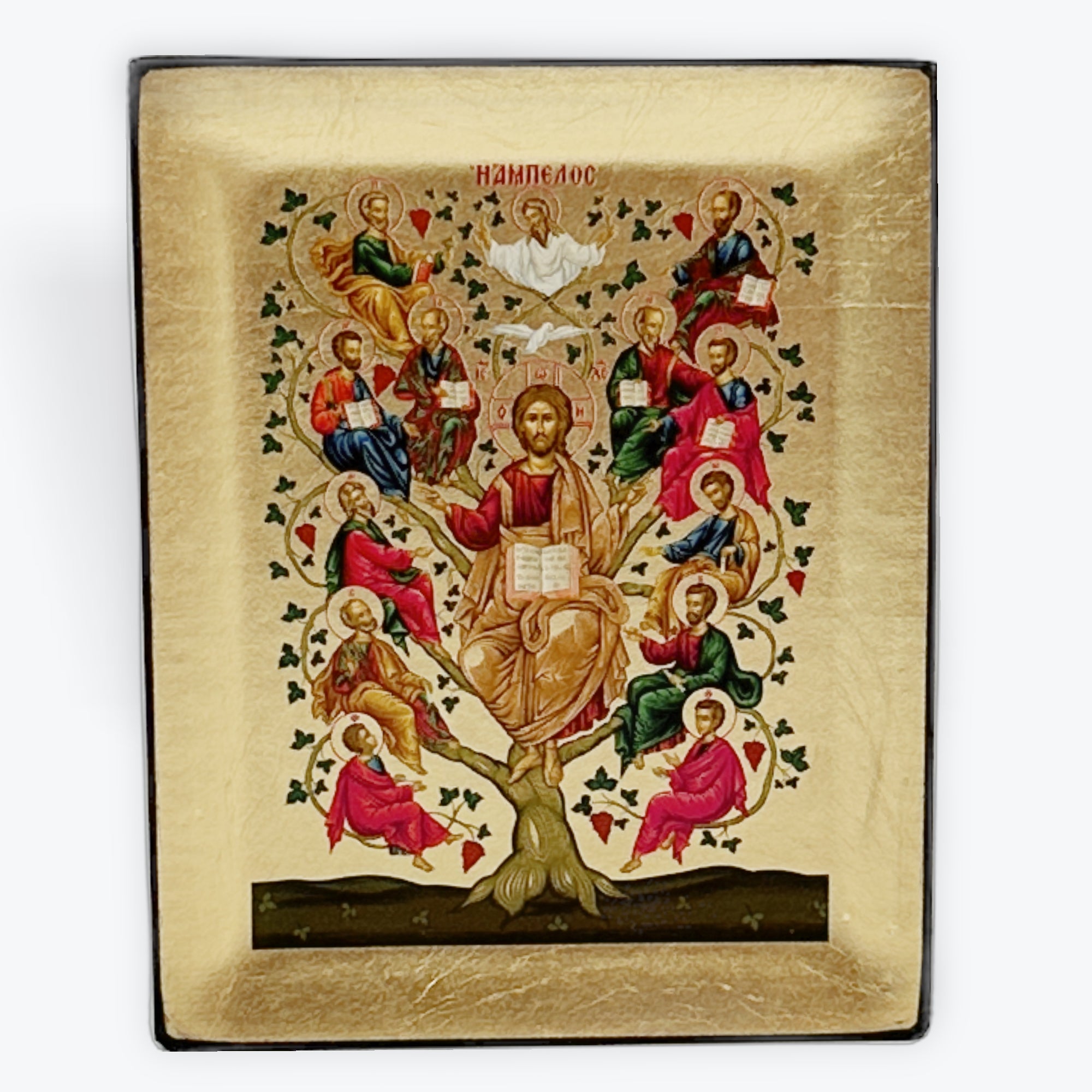 The Vine Tree -  Wooden Icon In Canvas With Gold Background On Carved Wood - Mount Athos