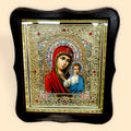 SET OF TWO ORTHODOX ICONS WITH WOODEN FRAME AND GLASS COVER