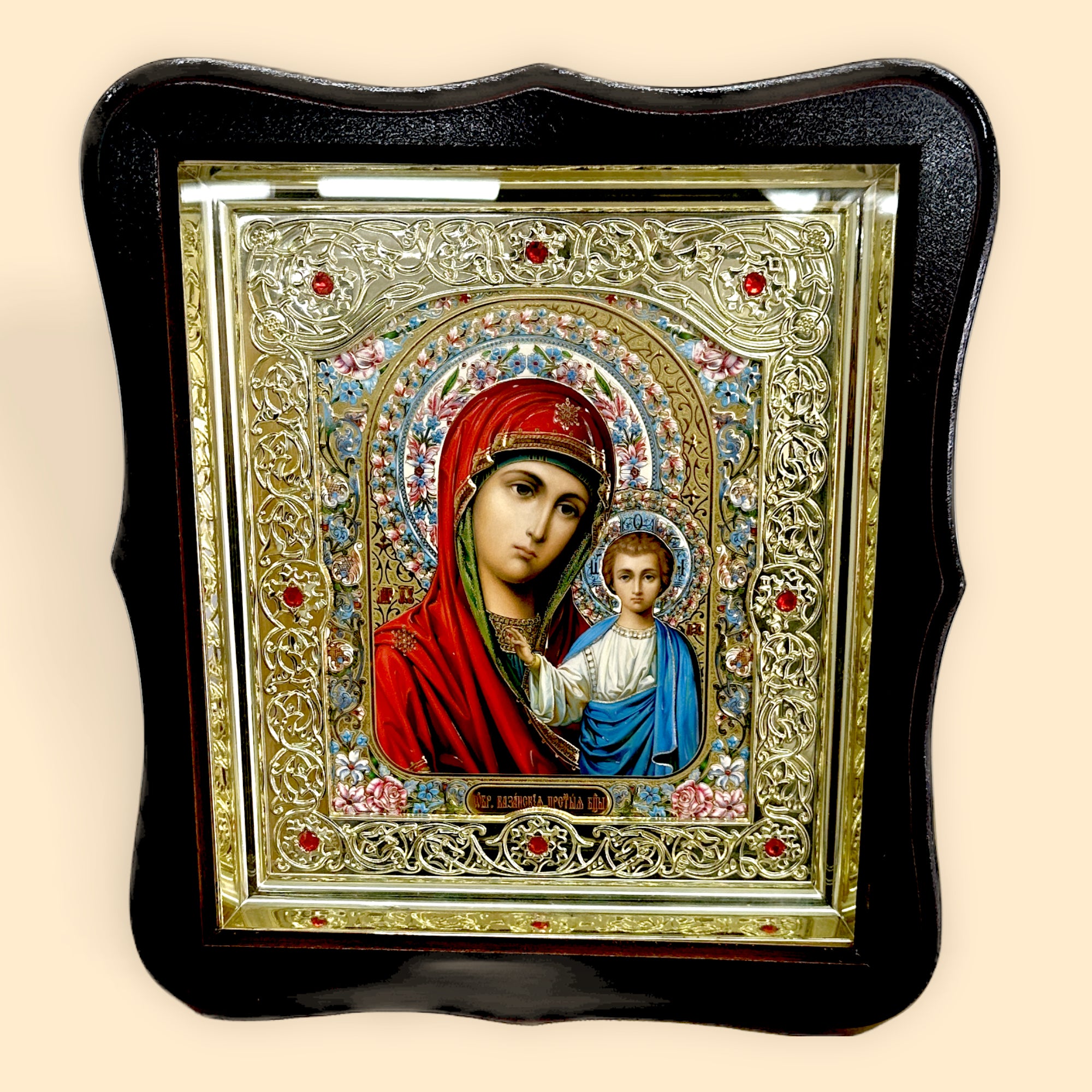 SET OF TWO ORTHODOX ICONS WITH WOODEN FRAME AND GLASS COVER